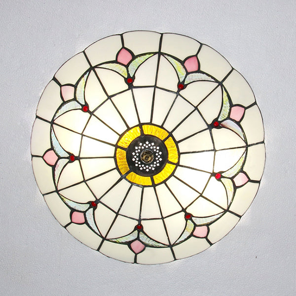 Magnolia Flush Ceiling Light Tiffany Loft Stained Glass Flush Mount Light in Yellow/Blue/Clear/Light Green/Light Yellow/Purplish Blue/Dark Green for Bedroom - Clearhalo - 'Ceiling Lights' - 'Close To Ceiling Lights' - 'Close to ceiling' - 'Flush mount' - Lighting' - 62116