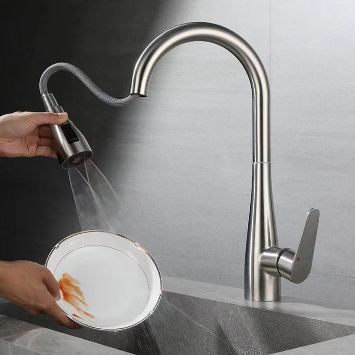 Modern Pot Filler Stainless Steel Pull down Faucet Swivel Spout Kitchen Bar Faucet Silver/Gray Clearhalo 'Home Improvement' 'home_improvement' 'home_improvement_kitchen_faucets' 'Kitchen Faucets' 'Kitchen Remodel & Kitchen Fixtures' 'Kitchen Sinks & Faucet Components' 'kitchen_faucets' 6211659