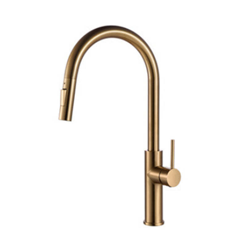 Modern Style Gooseneck Faucet Copper Single Handle Faucet for Kitchen Gold Clearhalo 'Home Improvement' 'home_improvement' 'home_improvement_kitchen_faucets' 'Kitchen Faucets' 'Kitchen Remodel & Kitchen Fixtures' 'Kitchen Sinks & Faucet Components' 'kitchen_faucets' 6211680