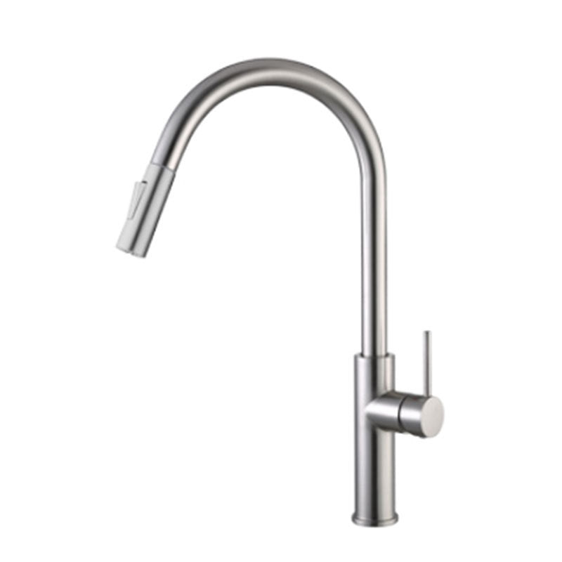 Modern Style Gooseneck Faucet Copper Single Handle Faucet for Kitchen Silver Clearhalo 'Home Improvement' 'home_improvement' 'home_improvement_kitchen_faucets' 'Kitchen Faucets' 'Kitchen Remodel & Kitchen Fixtures' 'Kitchen Sinks & Faucet Components' 'kitchen_faucets' 6211681