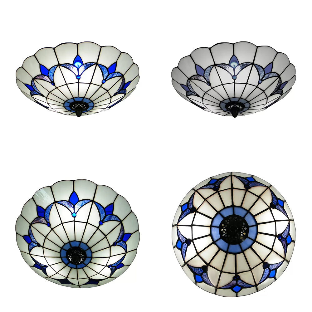 Magnolia Flush Ceiling Light Tiffany Loft Stained Glass Flush Mount Light in Yellow/Blue/Clear/Light Green/Light Yellow/Purplish Blue/Dark Green for Bedroom - Clearhalo - 'Ceiling Lights' - 'Close To Ceiling Lights' - 'Close to ceiling' - 'Flush mount' - Lighting' - 62117