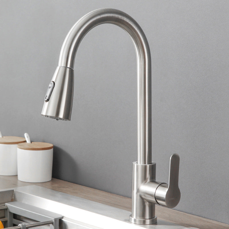 Modern Pot Filler Stainless Steel Pull Out Faucet Bar Prep Kitchen Faucet Silver Clearhalo 'Home Improvement' 'home_improvement' 'home_improvement_kitchen_faucets' 'Kitchen Faucets' 'Kitchen Remodel & Kitchen Fixtures' 'Kitchen Sinks & Faucet Components' 'kitchen_faucets' 6211700