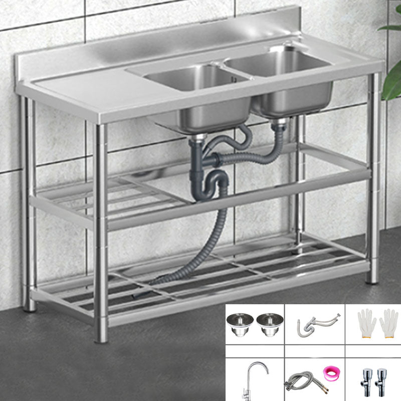 Classic Style Kitchen Sink Stainless Steel 2 Holes Undermount Kitchen Sink 47.6"L x 19.7"W x 31.5"H Sink with Faucet Hot/Cold Water Dispensers Clearhalo 'Home Improvement' 'home_improvement' 'home_improvement_kitchen_sinks' 'Kitchen Remodel & Kitchen Fixtures' 'Kitchen Sinks & Faucet Components' 'Kitchen Sinks' 'kitchen_sinks' 6211729