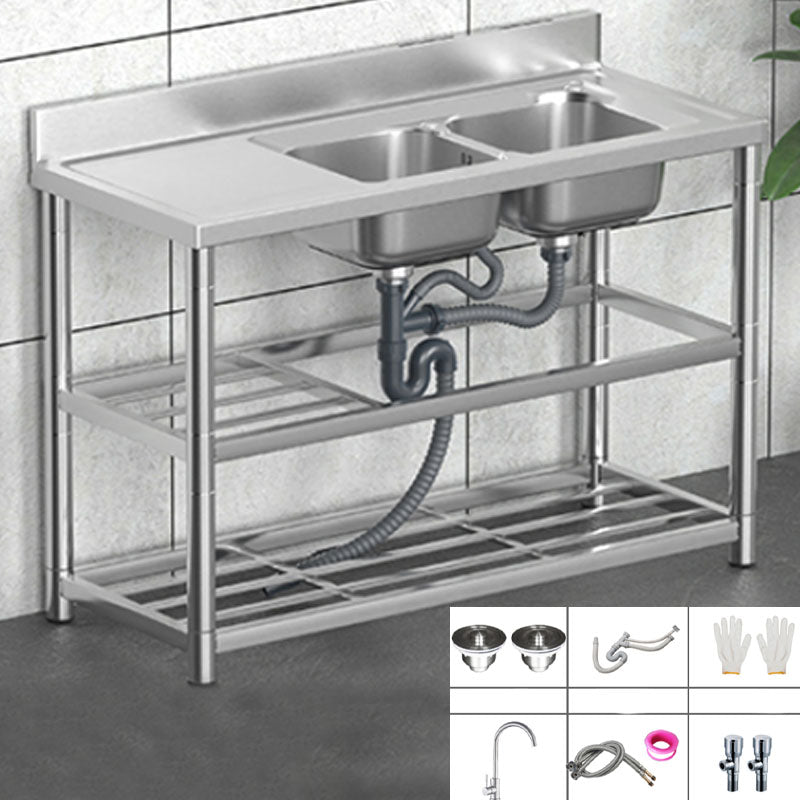 Classic Style Kitchen Sink Stainless Steel 2 Holes Undermount Kitchen Sink 47.6"L x 19.7"W x 31.5"H Sink with Faucet Hot Cold Water Dispensers Clearhalo 'Home Improvement' 'home_improvement' 'home_improvement_kitchen_sinks' 'Kitchen Remodel & Kitchen Fixtures' 'Kitchen Sinks & Faucet Components' 'Kitchen Sinks' 'kitchen_sinks' 6211729