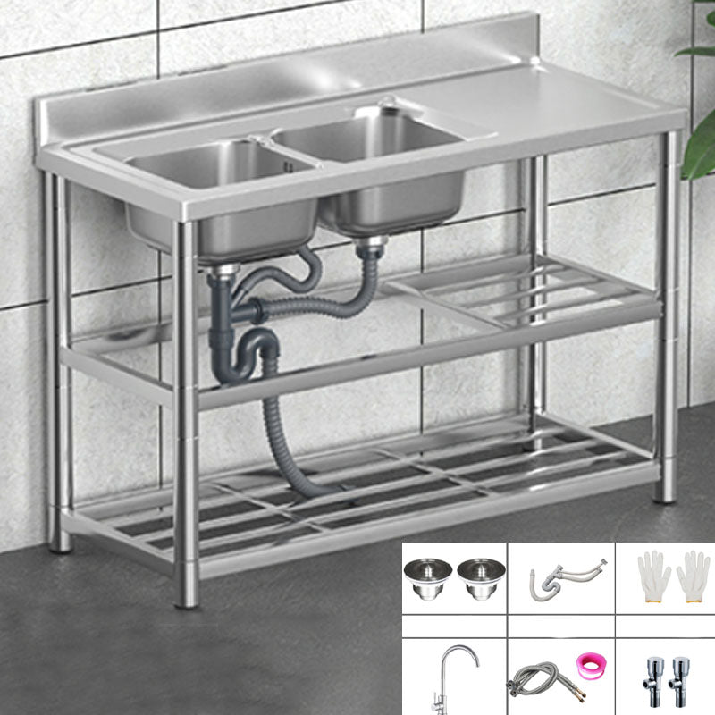 Classic Style Kitchen Sink Stainless Steel 2 Holes Undermount Kitchen Sink 47.4"L x 19.7"W x 31.5"H Sink with Faucet Hot/Cold Water Dispensers Clearhalo 'Home Improvement' 'home_improvement' 'home_improvement_kitchen_sinks' 'Kitchen Remodel & Kitchen Fixtures' 'Kitchen Sinks & Faucet Components' 'Kitchen Sinks' 'kitchen_sinks' 6211732