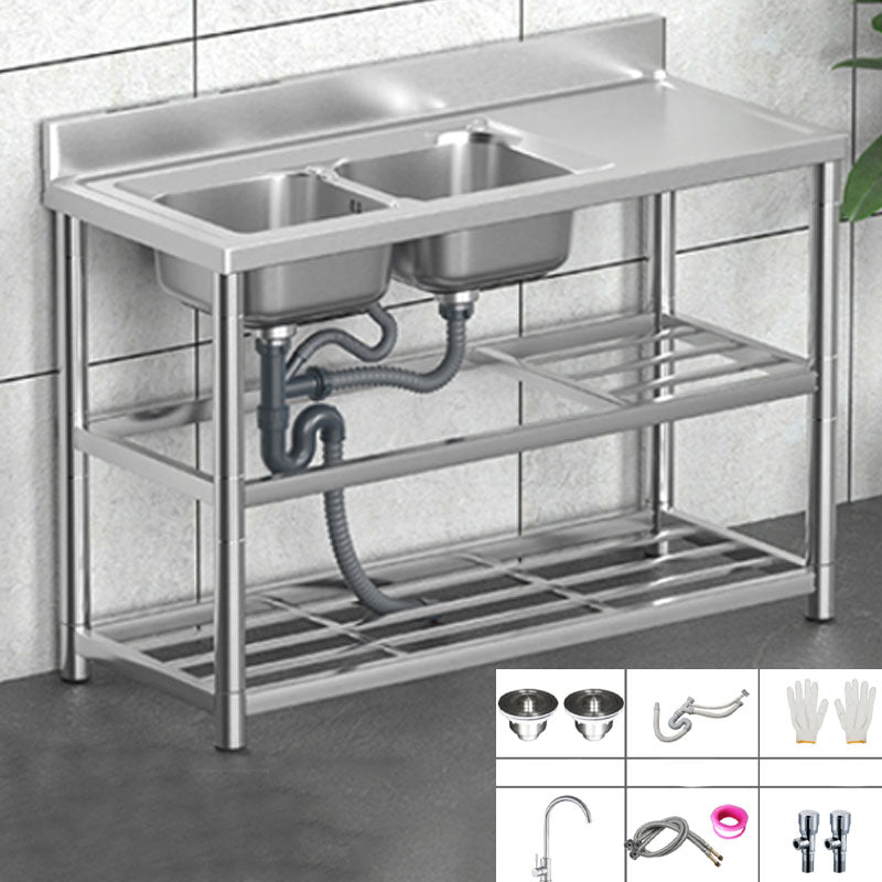 Classic Style Kitchen Sink Stainless Steel 2 Holes Undermount Kitchen Sink 47.4"L x 19.7"W x 31.5"H Sink with Faucet Hot Cold Water Dispensers Clearhalo 'Home Improvement' 'home_improvement' 'home_improvement_kitchen_sinks' 'Kitchen Remodel & Kitchen Fixtures' 'Kitchen Sinks & Faucet Components' 'Kitchen Sinks' 'kitchen_sinks' 6211732