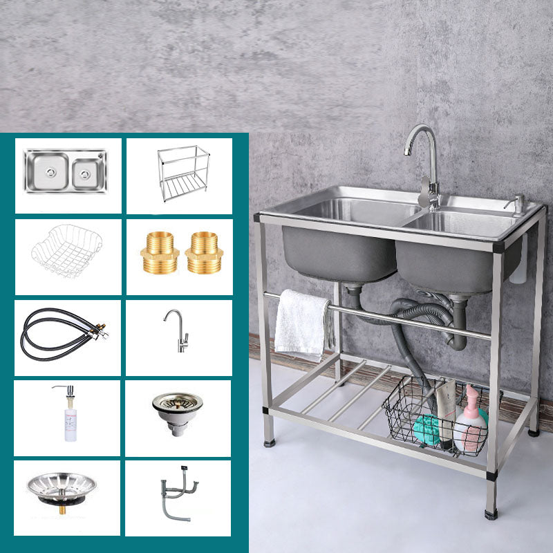 Modern Workstation Ledge Stainless Steel with Faucet and Soap Dispenser Sink Sink with Faucet Hot Cold Water Dispensers Clearhalo 'Home Improvement' 'home_improvement' 'home_improvement_kitchen_sinks' 'Kitchen Remodel & Kitchen Fixtures' 'Kitchen Sinks & Faucet Components' 'Kitchen Sinks' 'kitchen_sinks' 6211750