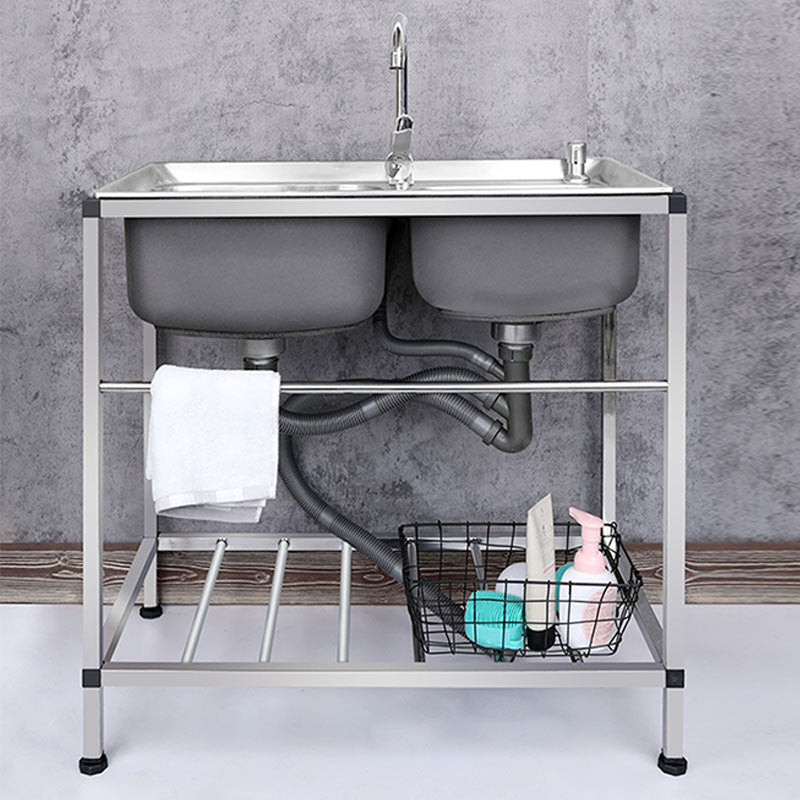 Modern Workstation Ledge Stainless Steel with Faucet and Soap Dispenser Sink Clearhalo 'Home Improvement' 'home_improvement' 'home_improvement_kitchen_sinks' 'Kitchen Remodel & Kitchen Fixtures' 'Kitchen Sinks & Faucet Components' 'Kitchen Sinks' 'kitchen_sinks' 6211781