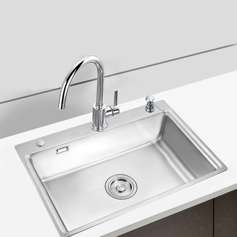 Modern Workstation Sink Stainless Faucet and Steel Basket Strainer Kitchen Sink 29.5"L x 19.7"W x 7.9"H Sink with Faucet Round Faucet Clearhalo 'Home Improvement' 'home_improvement' 'home_improvement_kitchen_sinks' 'Kitchen Remodel & Kitchen Fixtures' 'Kitchen Sinks & Faucet Components' 'Kitchen Sinks' 'kitchen_sinks' 6211789