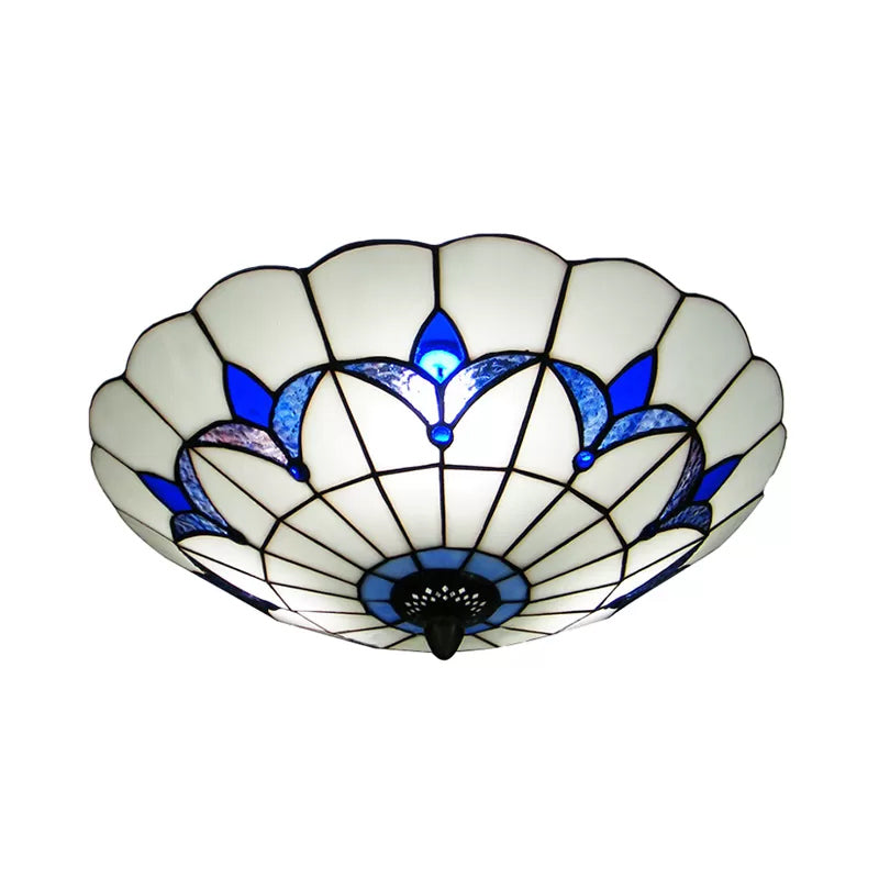 Magnolia Flush Ceiling Light Tiffany Loft Stained Glass Flush Mount Light in Yellow/Blue/Clear/Light Green/Light Yellow/Purplish Blue/Dark Green for Bedroom - Clearhalo - 'Ceiling Lights' - 'Close To Ceiling Lights' - 'Close to ceiling' - 'Flush mount' - Lighting' - 62118