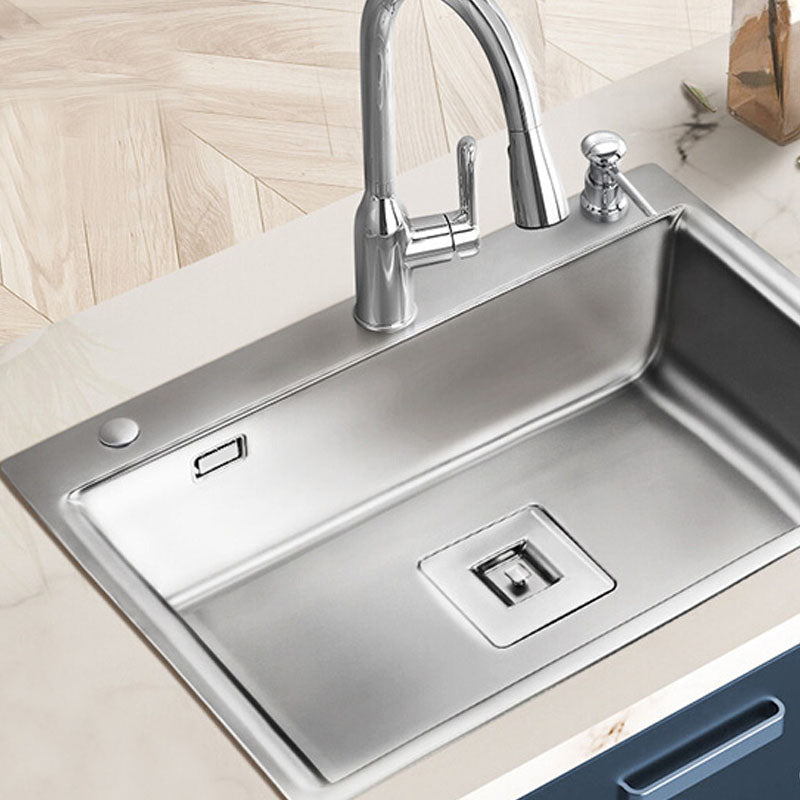 Modern Workstation Sink Stainless Faucet and Steel Basket Strainer Kitchen Sink Clearhalo 'Home Improvement' 'home_improvement' 'home_improvement_kitchen_sinks' 'Kitchen Remodel & Kitchen Fixtures' 'Kitchen Sinks & Faucet Components' 'Kitchen Sinks' 'kitchen_sinks' 6211819