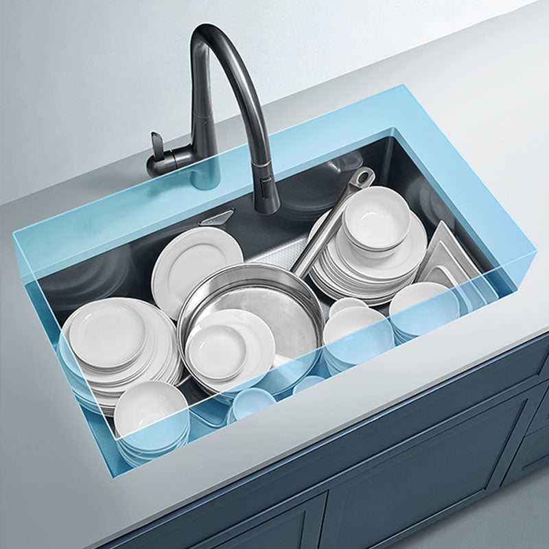 Contemporary Style Kitchen Sink Stainless Steel Kitchen Sink with Basket Strainer Clearhalo 'Home Improvement' 'home_improvement' 'home_improvement_kitchen_sinks' 'Kitchen Remodel & Kitchen Fixtures' 'Kitchen Sinks & Faucet Components' 'Kitchen Sinks' 'kitchen_sinks' 6211827