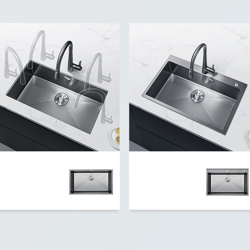 Contemporary Style Kitchen Sink Stainless Steel Kitchen Sink with Basket Strainer Clearhalo 'Home Improvement' 'home_improvement' 'home_improvement_kitchen_sinks' 'Kitchen Remodel & Kitchen Fixtures' 'Kitchen Sinks & Faucet Components' 'Kitchen Sinks' 'kitchen_sinks' 6211835