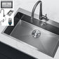 Contemporary Style Kitchen Sink Stainless Steel Kitchen Sink with Basket Strainer Sink with Faucet Pull Out Faucet Clearhalo 'Home Improvement' 'home_improvement' 'home_improvement_kitchen_sinks' 'Kitchen Remodel & Kitchen Fixtures' 'Kitchen Sinks & Faucet Components' 'Kitchen Sinks' 'kitchen_sinks' 6211851
