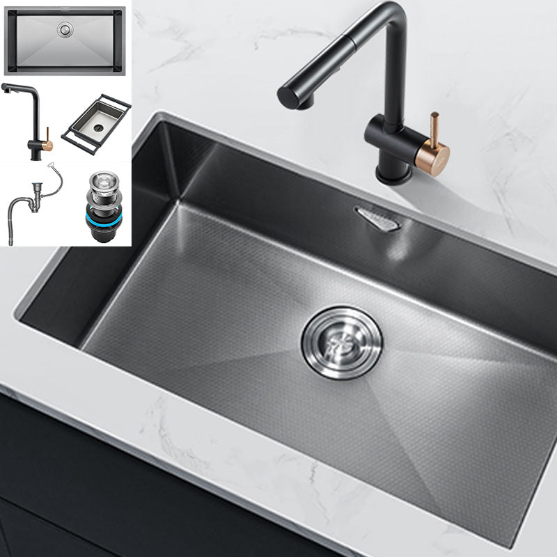 Contemporary Style Kitchen Sink Stainless Steel Kitchen Sink with Basket Strainer Sink with Faucet Square Faucet Clearhalo 'Home Improvement' 'home_improvement' 'home_improvement_kitchen_sinks' 'Kitchen Remodel & Kitchen Fixtures' 'Kitchen Sinks & Faucet Components' 'Kitchen Sinks' 'kitchen_sinks' 6211852