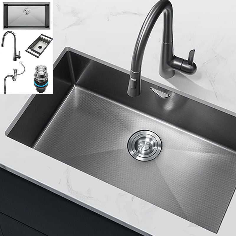 Contemporary Style Kitchen Sink Stainless Steel Kitchen Sink with Basket Strainer Sink with Faucet Pull Out Faucet Clearhalo 'Home Improvement' 'home_improvement' 'home_improvement_kitchen_sinks' 'Kitchen Remodel & Kitchen Fixtures' 'Kitchen Sinks & Faucet Components' 'Kitchen Sinks' 'kitchen_sinks' 6211853