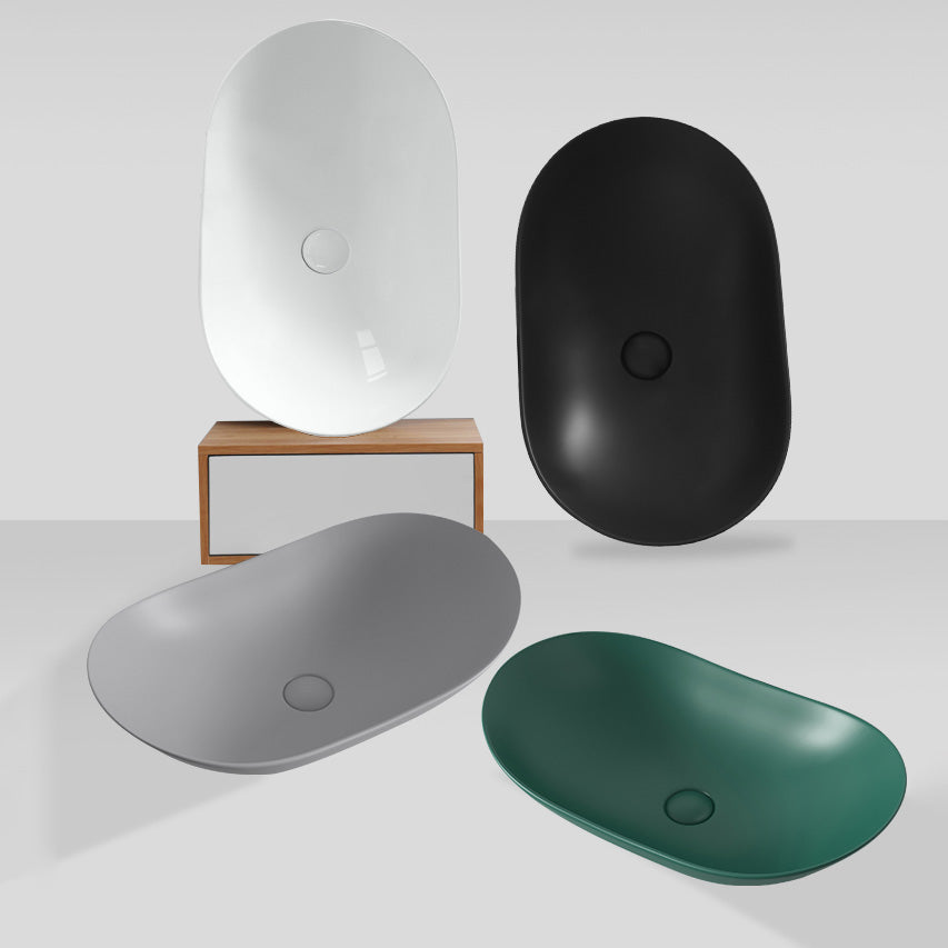 Contemporary Bathroom Sink Pop-Up Drain Porcelain Solid Color Oval-Shape Vessel Clearhalo 'Bathroom Remodel & Bathroom Fixtures' 'Bathroom Sinks & Faucet Components' 'Bathroom Sinks' 'bathroom_sink' 'Home Improvement' 'home_improvement' 'home_improvement_bathroom_sink' 6211946