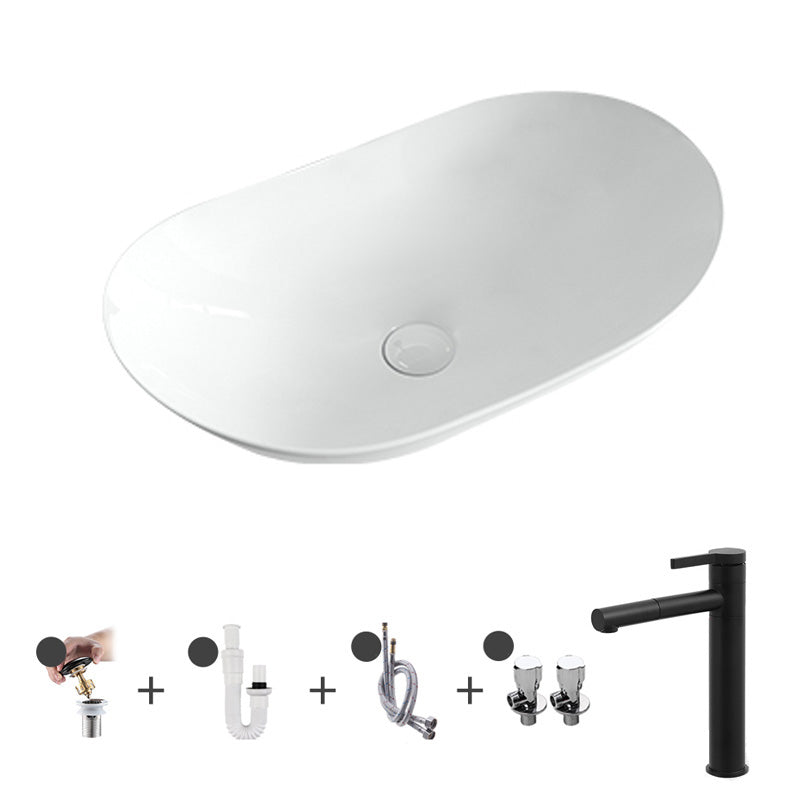 Contemporary Bathroom Sink Pop-Up Drain Porcelain Solid Color Oval-Shape Vessel White Sink with Faucet Clearhalo 'Bathroom Remodel & Bathroom Fixtures' 'Bathroom Sinks & Faucet Components' 'Bathroom Sinks' 'bathroom_sink' 'Home Improvement' 'home_improvement' 'home_improvement_bathroom_sink' 6211951