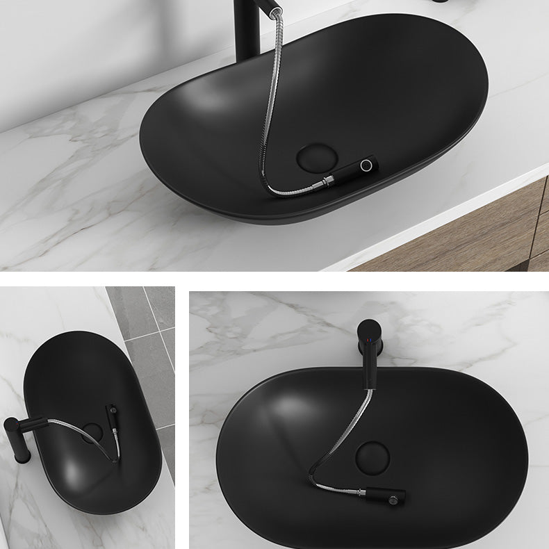 Contemporary Bathroom Sink Pop-Up Drain Porcelain Solid Color Oval-Shape Vessel Clearhalo 'Bathroom Remodel & Bathroom Fixtures' 'Bathroom Sinks & Faucet Components' 'Bathroom Sinks' 'bathroom_sink' 'Home Improvement' 'home_improvement' 'home_improvement_bathroom_sink' 6211959