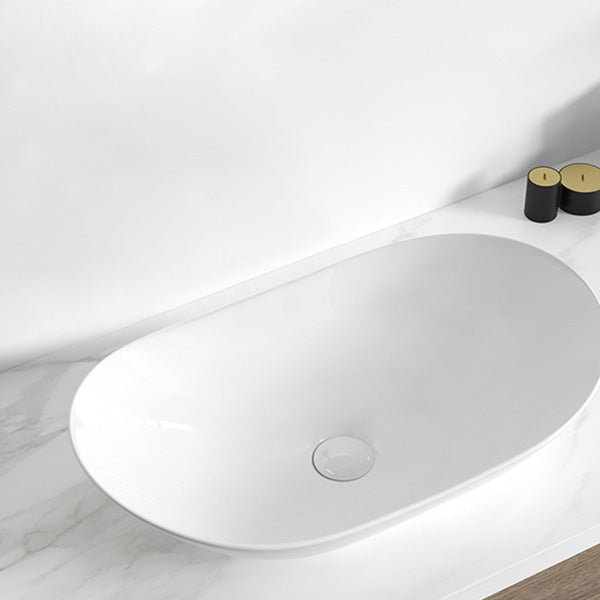 Contemporary Bathroom Sink Pop-Up Drain Porcelain Solid Color Oval-Shape Vessel Clearhalo 'Bathroom Remodel & Bathroom Fixtures' 'Bathroom Sinks & Faucet Components' 'Bathroom Sinks' 'bathroom_sink' 'Home Improvement' 'home_improvement' 'home_improvement_bathroom_sink' 6211965