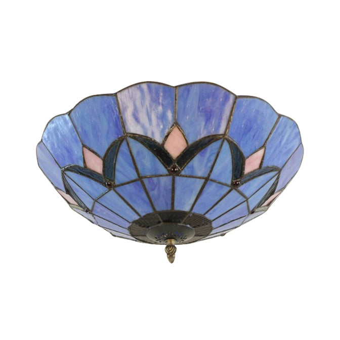 Magnolia Flush Ceiling Light Tiffany Loft Stained Glass Flush Mount Light in Yellow/Blue/Clear/Light Green/Light Yellow/Purplish Blue/Dark Green for Bedroom - Clearhalo - 'Ceiling Lights' - 'Close To Ceiling Lights' - 'Close to ceiling' - 'Flush mount' - Lighting' - 62124