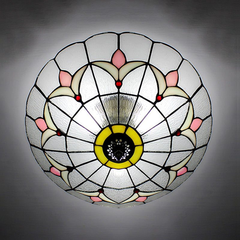 Magnolia Flush Ceiling Light Tiffany Loft Stained Glass Flush Mount Light in Yellow/Blue/Clear/Light Green/Light Yellow/Purplish Blue/Dark Green for Bedroom Clear Clearhalo 'Ceiling Lights' 'Close To Ceiling Lights' 'Close to ceiling' 'Flush mount' Lighting' 62125