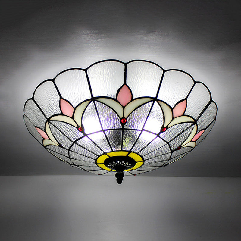 Magnolia Flush Ceiling Light Tiffany Loft Stained Glass Flush Mount Light in Yellow/Blue/Clear/Light Green/Light Yellow/Purplish Blue/Dark Green for Bedroom - Clearhalo - 'Ceiling Lights' - 'Close To Ceiling Lights' - 'Close to ceiling' - 'Flush mount' - Lighting' - 62126