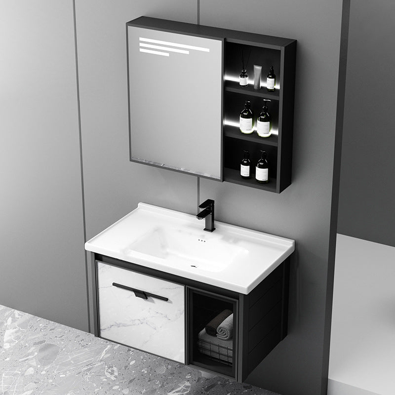 Modern Bathroom Vanity Set Aluminum Single-Sink Bathroom Vanity Vanity & Faucet & Mirror Cabinet Smart Control Included Clearhalo 'Bathroom Remodel & Bathroom Fixtures' 'Bathroom Vanities' 'bathroom_vanities' 'Home Improvement' 'home_improvement' 'home_improvement_bathroom_vanities' 6215059