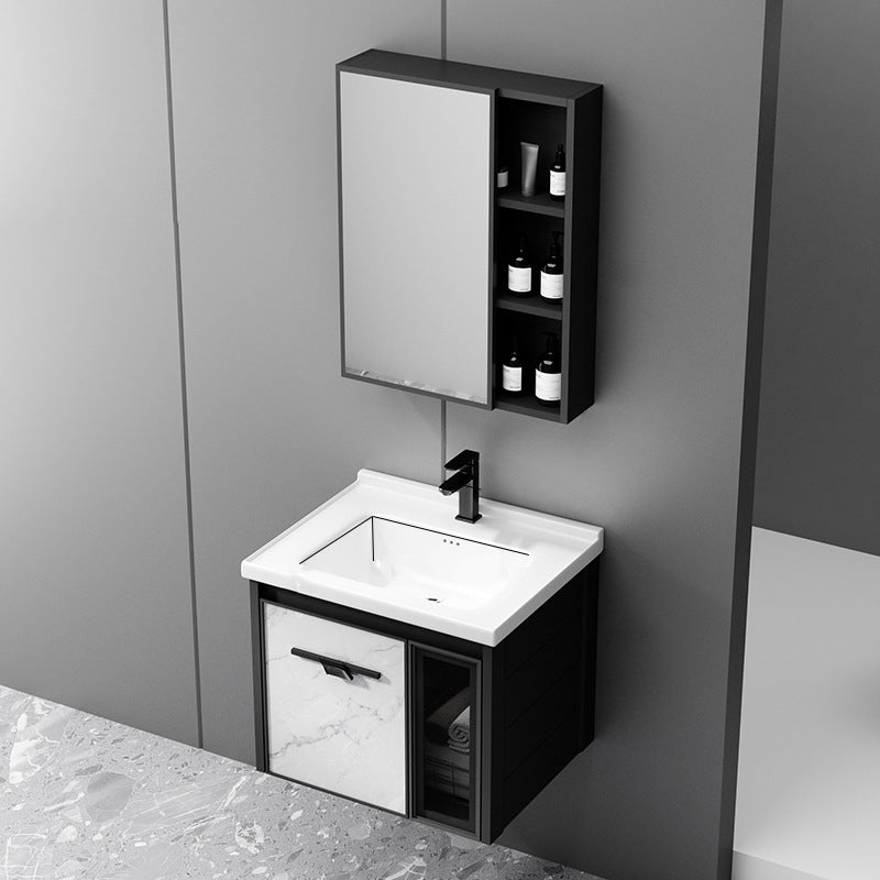 Modern Bathroom Vanity Set Aluminum Single-Sink Bathroom Vanity Vanity & Faucet & Mirror Cabinet 20.1"L x 14.2"W x 18.1"H Smart Control Not Included Clearhalo 'Bathroom Remodel & Bathroom Fixtures' 'Bathroom Vanities' 'bathroom_vanities' 'Home Improvement' 'home_improvement' 'home_improvement_bathroom_vanities' 6215060
