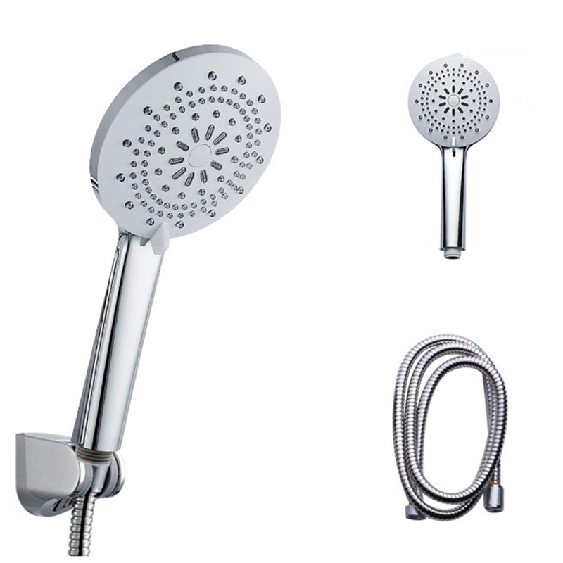 Modern Style Round Handheld Shower Bathroom Metal Wall Mounted Hand Shower Textured Silver Shower Head with Hose Clearhalo 'Bathroom Remodel & Bathroom Fixtures' 'Home Improvement' 'home_improvement' 'home_improvement_shower_heads' 'Shower Heads' 'shower_heads' 'Showers & Bathtubs Plumbing' 'Showers & Bathtubs' 6215358