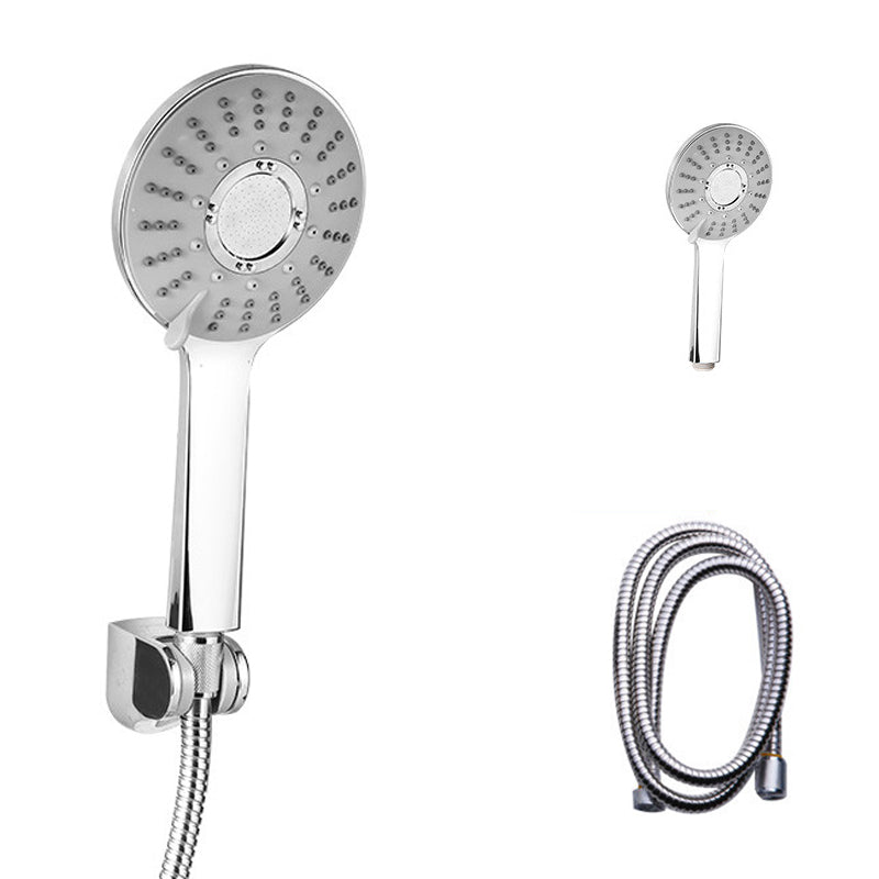 Modern Style Round Handheld Shower Bathroom Metal Wall Mounted Hand Shower White-Silver Shower Head with Hose Clearhalo 'Bathroom Remodel & Bathroom Fixtures' 'Home Improvement' 'home_improvement' 'home_improvement_shower_heads' 'Shower Heads' 'shower_heads' 'Showers & Bathtubs Plumbing' 'Showers & Bathtubs' 6215364