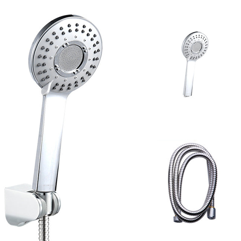 Modern Style Round Handheld Shower Bathroom Metal Wall Mounted Hand Shower Silvery White Shower Head with Hose Clearhalo 'Bathroom Remodel & Bathroom Fixtures' 'Home Improvement' 'home_improvement' 'home_improvement_shower_heads' 'Shower Heads' 'shower_heads' 'Showers & Bathtubs Plumbing' 'Showers & Bathtubs' 6215367