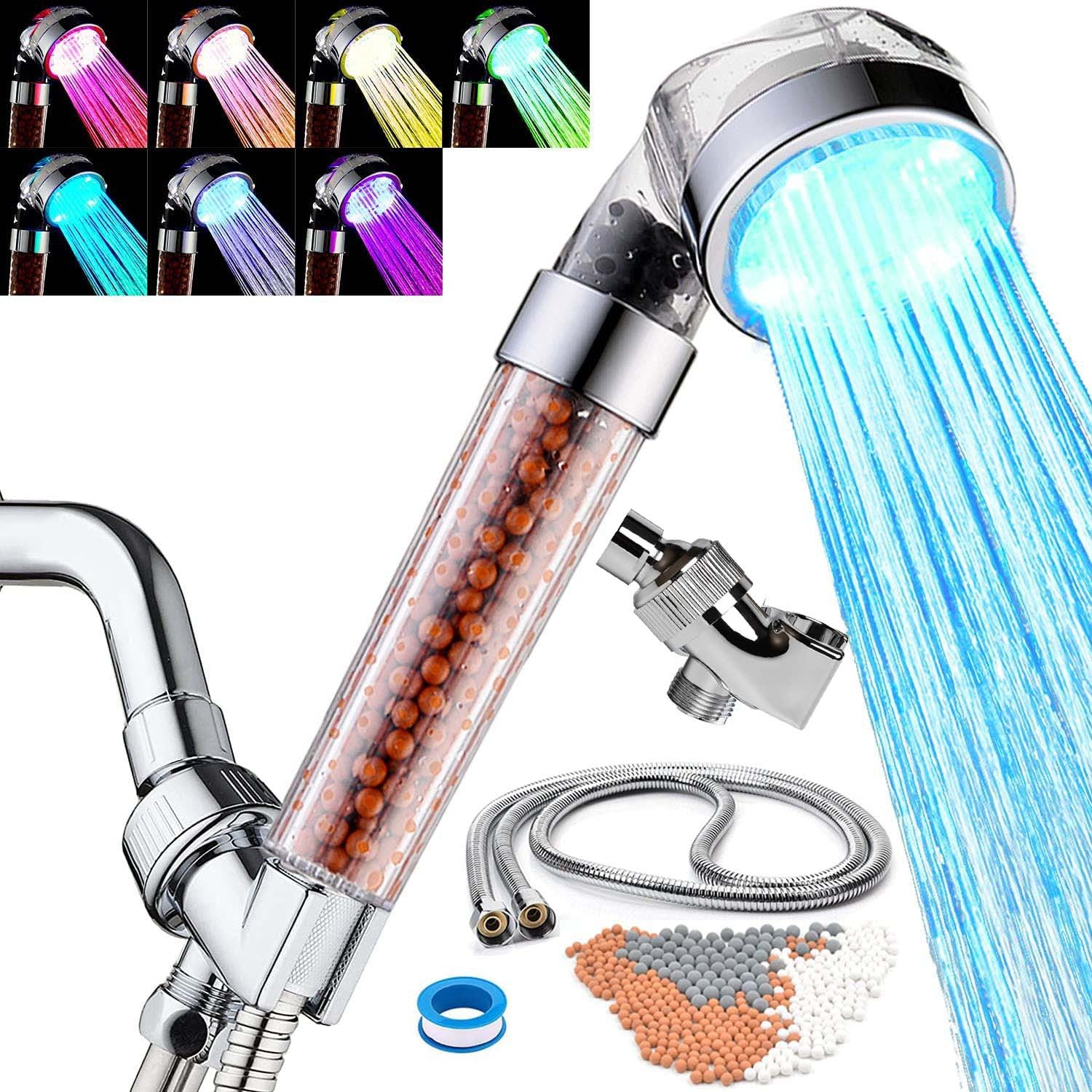 Traditional Round Handheld Shower Head Wall Mounted Shower Head Colorful Light Hose Included Clearhalo 'Bathroom Remodel & Bathroom Fixtures' 'Home Improvement' 'home_improvement' 'home_improvement_shower_heads' 'Shower Heads' 'shower_heads' 'Showers & Bathtubs Plumbing' 'Showers & Bathtubs' 6215398