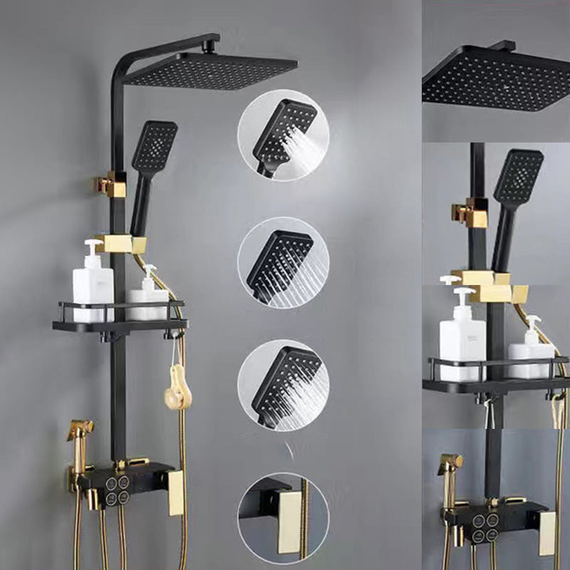 Square Metal Shower System Volume Control Dual Shower Head Shower Faucet with Shower Arm Black-Gold Temperature Control Digital Display Included Clearhalo 'Bathroom Remodel & Bathroom Fixtures' 'Home Improvement' 'home_improvement' 'home_improvement_shower_faucets' 'Shower Faucets & Systems' 'shower_faucets' 'Showers & Bathtubs Plumbing' 'Showers & Bathtubs' 6215437