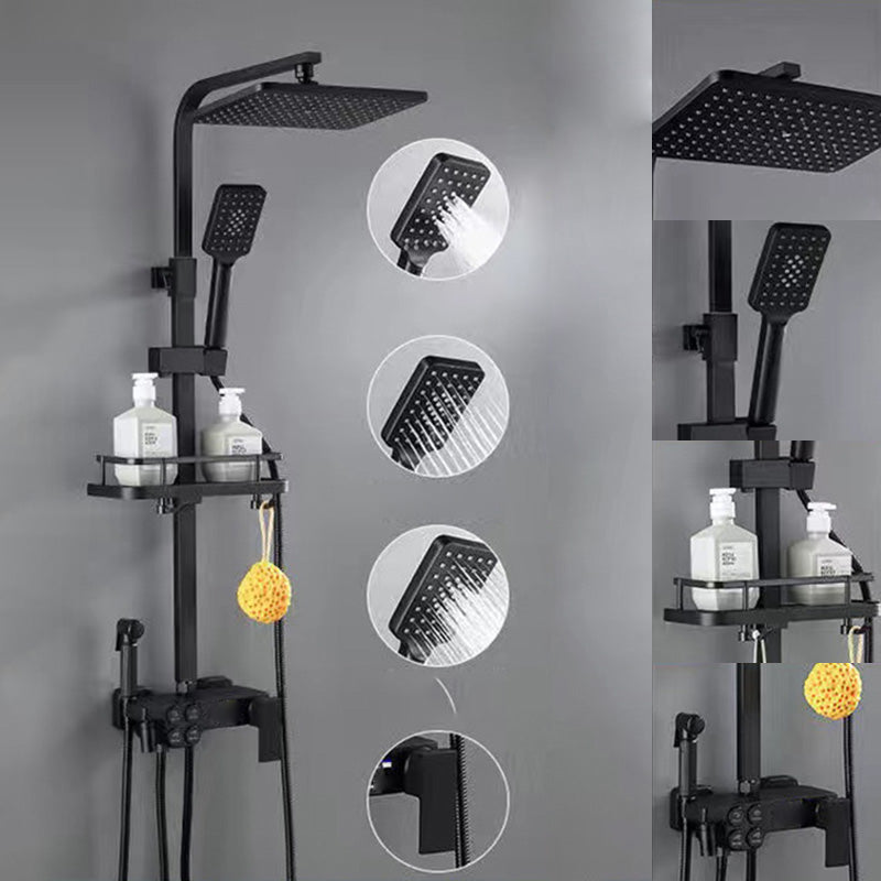 Square Metal Shower System Volume Control Dual Shower Head Shower Faucet with Shower Arm Black Temperature Control Digital Display Included Clearhalo 'Bathroom Remodel & Bathroom Fixtures' 'Home Improvement' 'home_improvement' 'home_improvement_shower_faucets' 'Shower Faucets & Systems' 'shower_faucets' 'Showers & Bathtubs Plumbing' 'Showers & Bathtubs' 6215441