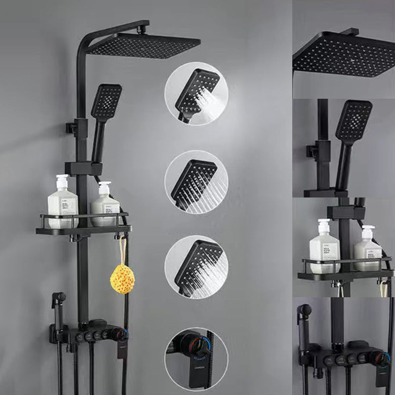 Square Metal Shower System Volume Control Dual Shower Head Shower Faucet with Shower Arm Black Thermostatic Digital Display Not Included Clearhalo 'Bathroom Remodel & Bathroom Fixtures' 'Home Improvement' 'home_improvement' 'home_improvement_shower_faucets' 'Shower Faucets & Systems' 'shower_faucets' 'Showers & Bathtubs Plumbing' 'Showers & Bathtubs' 6215444