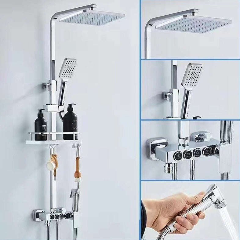 Square Metal Shower System Volume Control Dual Shower Head Shower Faucet with Shower Arm Chrome Temperature Control Digital Display Not Included Clearhalo 'Bathroom Remodel & Bathroom Fixtures' 'Home Improvement' 'home_improvement' 'home_improvement_shower_faucets' 'Shower Faucets & Systems' 'shower_faucets' 'Showers & Bathtubs Plumbing' 'Showers & Bathtubs' 6215460