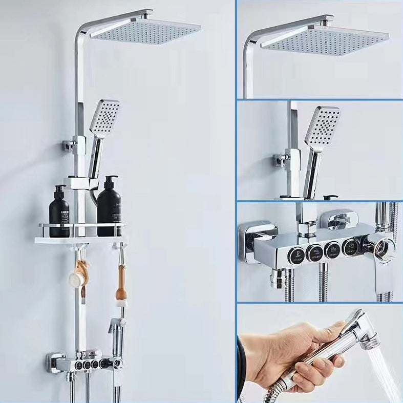 Square Metal Shower System Volume Control Dual Shower Head Shower Faucet with Shower Arm Chrome Thermostatic Digital Display Not Included Clearhalo 'Bathroom Remodel & Bathroom Fixtures' 'Home Improvement' 'home_improvement' 'home_improvement_shower_faucets' 'Shower Faucets & Systems' 'shower_faucets' 'Showers & Bathtubs Plumbing' 'Showers & Bathtubs' 6215462