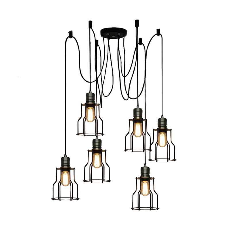 6/10 Bulbs Pendant Lamp Vintage Stylish Metal Swag Ceiling Fixture with Wire Guard in Black for Dining Room Clearhalo 'Art Deco Pendants' 'Black' 'Cast Iron' 'Ceiling Lights' 'Ceramic' 'Crystal' 'Industrial Pendants' 'Industrial' 'Metal' 'Middle Century Pendants' 'Pendant Lights' 'Pendants' 'Rustic Pendants' 'Tiffany' Lighting' 621926