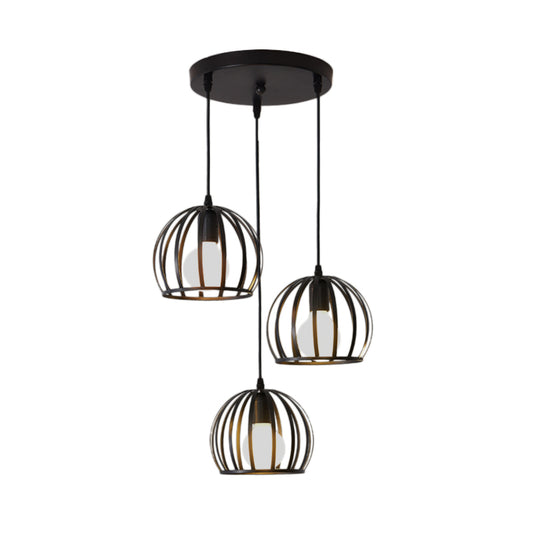 Retro Loft Dome Pendant Lighting with Cage Shade 3 Bulbs Metallic Ceiling Fixture in Black for Dining Room Clearhalo 'Art Deco Pendants' 'Black' 'Cast Iron' 'Ceiling Lights' 'Ceramic' 'Crystal' 'Industrial Pendants' 'Industrial' 'Metal' 'Middle Century Pendants' 'Pendant Lights' 'Pendants' 'Rustic Pendants' 'Tiffany' Lighting' 621936