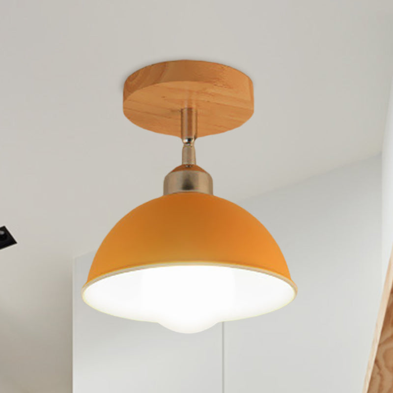 1 Head Rotatable Ceiling Light with Dome Shade Metal Macaron Indoor Semi Flush Mount Light in Pink/Yellow Yellow Clearhalo 'Ceiling Lights' 'Close To Ceiling Lights' 'Close to ceiling' 'Semi-flushmount' Lighting' 622064