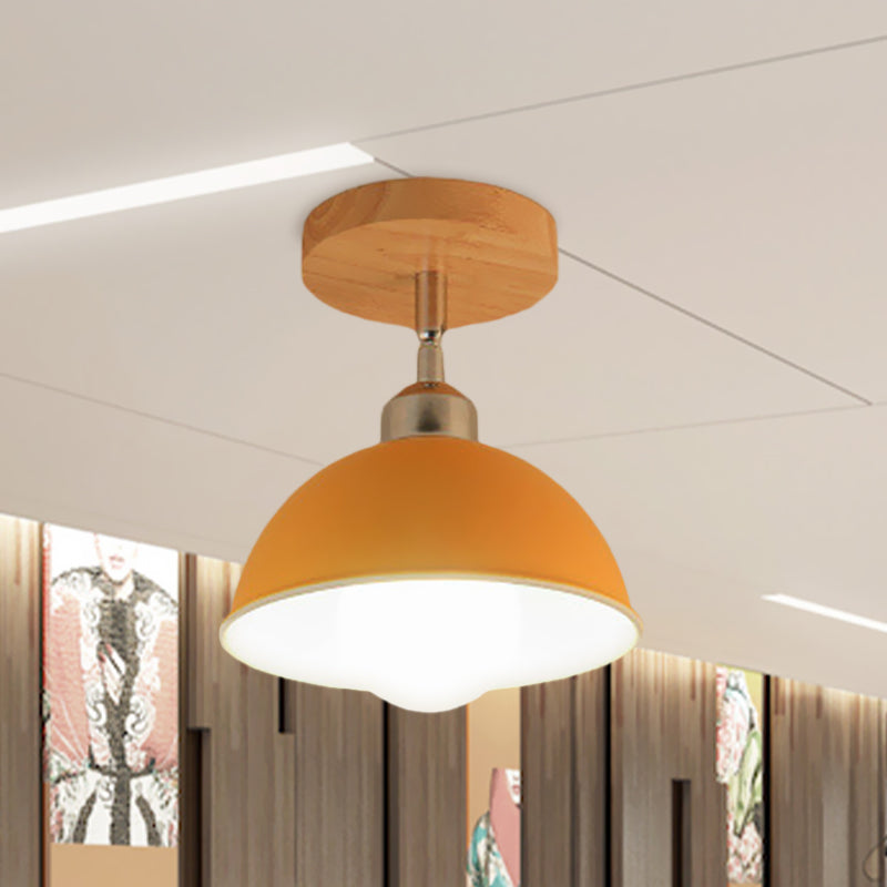 1 Head Rotatable Ceiling Light with Dome Shade Metal Macaron Indoor Semi Flush Mount Light in Pink/Yellow Clearhalo 'Ceiling Lights' 'Close To Ceiling Lights' 'Close to ceiling' 'Semi-flushmount' Lighting' 622065