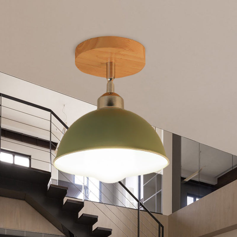 1 Head Rotatable Ceiling Light with Dome Shade Metal Macaron Indoor Semi Flush Mount Light in Pink/Yellow Clearhalo 'Ceiling Lights' 'Close To Ceiling Lights' 'Close to ceiling' 'Semi-flushmount' Lighting' 622069
