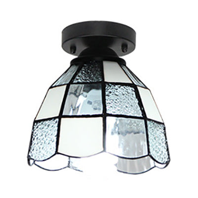 Tiffany Style Dome Ceiling Light Stained Glass 1 Light Flush Ceiling Light in White/Blue/Clear for Corridor Clearhalo 'Ceiling Lights' 'Close To Ceiling Lights' 'Close to ceiling' 'Glass shade' 'Glass' 'Pendant Lights' 'Semi-flushmount' 'Tiffany close to ceiling' 'Tiffany' Lighting' 62207