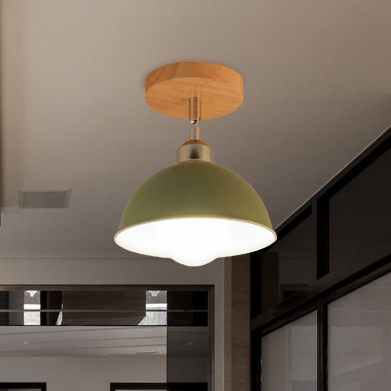 1 Head Rotatable Ceiling Light with Dome Shade Metal Macaron Indoor Semi Flush Mount Light in Pink/Yellow Clearhalo 'Ceiling Lights' 'Close To Ceiling Lights' 'Close to ceiling' 'Semi-flushmount' Lighting' 622070