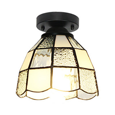 Tiffany Style Dome Ceiling Light Stained Glass 1 Light Flush Ceiling Light in White/Blue/Clear for Corridor Clearhalo 'Ceiling Lights' 'Close To Ceiling Lights' 'Close to ceiling' 'Glass shade' 'Glass' 'Pendant Lights' 'Semi-flushmount' 'Tiffany close to ceiling' 'Tiffany' Lighting' 62208