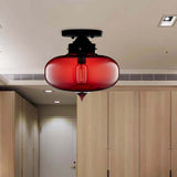 Black One Light Ceiling Mount Industrial Red/Brown/Amber Glass Oval Shade Semi Flush Light for Dining Room Clearhalo 'Ceiling Lights' 'Close To Ceiling Lights' 'Close to ceiling' 'Glass shade' 'Glass' 'Semi-flushmount' Lighting' 622093