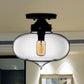 Black One Light Ceiling Mount Industrial Red/Brown/Amber Glass Oval Shade Semi Flush Light for Dining Room Grey Clearhalo 'Ceiling Lights' 'Close To Ceiling Lights' 'Close to ceiling' 'Glass shade' 'Glass' 'Semi-flushmount' Lighting' 622096