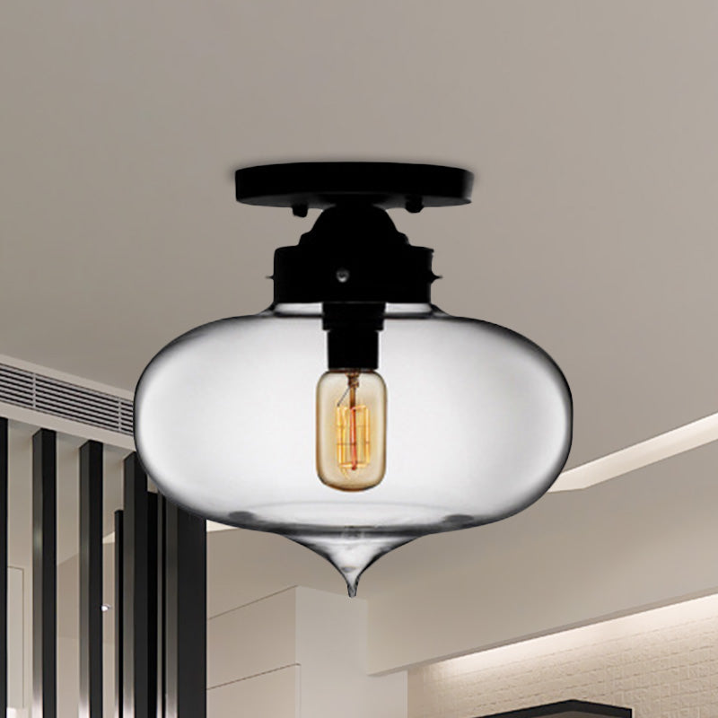 Black One Light Ceiling Mount Industrial Red/Brown/Amber Glass Oval Shade Semi Flush Light for Dining Room Clearhalo 'Ceiling Lights' 'Close To Ceiling Lights' 'Close to ceiling' 'Glass shade' 'Glass' 'Semi-flushmount' Lighting' 622097