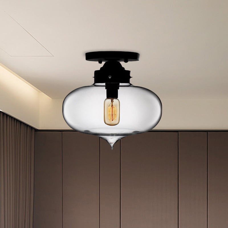 Black One Light Ceiling Mount Industrial Red/Brown/Amber Glass Oval Shade Semi Flush Light for Dining Room Clearhalo 'Ceiling Lights' 'Close To Ceiling Lights' 'Close to ceiling' 'Glass shade' 'Glass' 'Semi-flushmount' Lighting' 622098